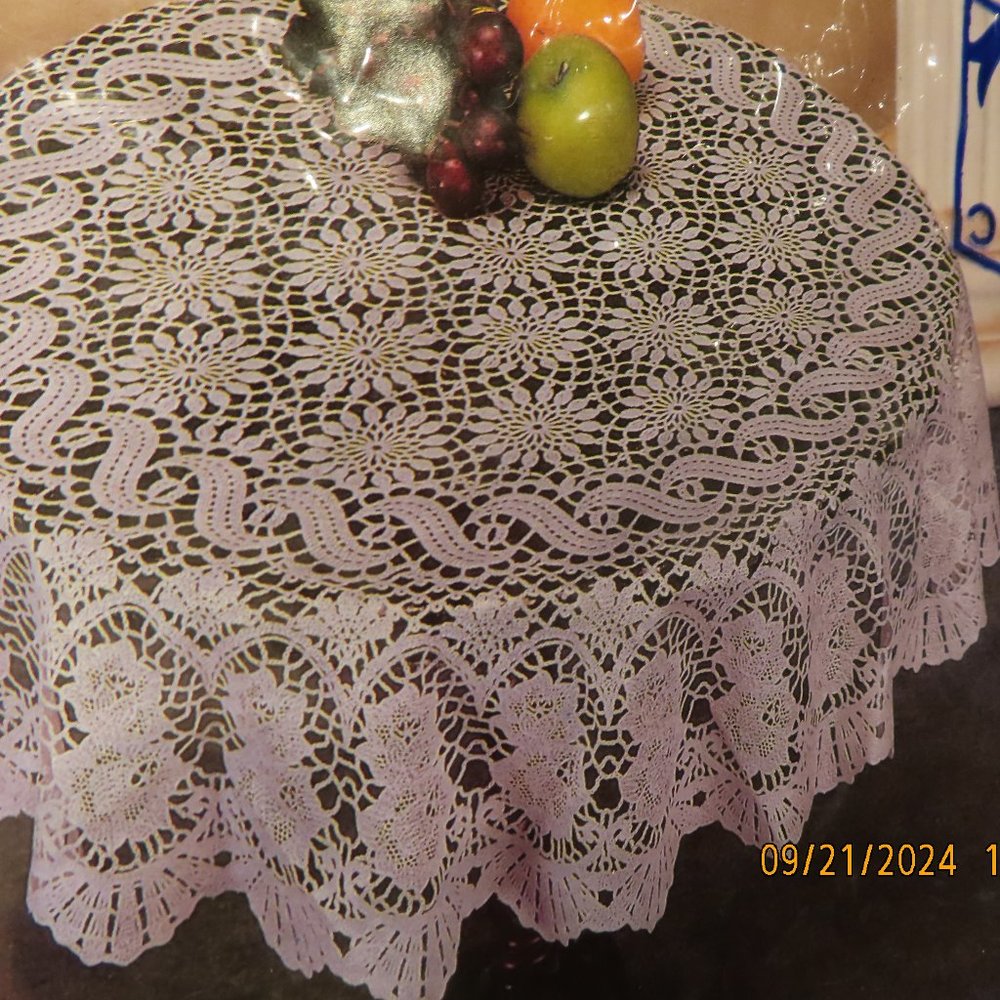 Vintage New 36" Round Vinyl White Lace Tablecloth